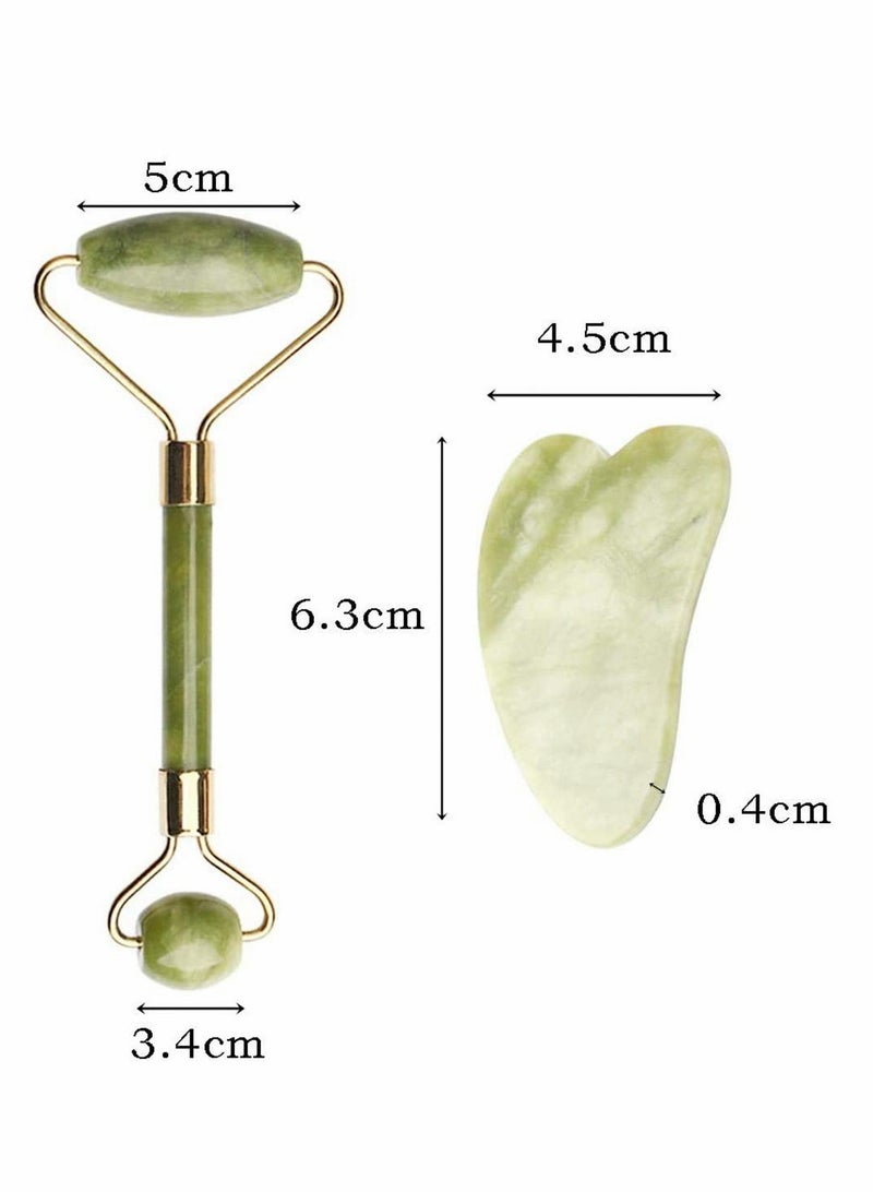 Excefore Jade Roller & Gua Sha Set, Gua Sha Massager Slimming Tool, Facial Face Jade Roller Natural Stone & Gua Sha Set Beauty Tool for Neck and Eye Treatment, Skin Tightening, Lift Firming - Image 1