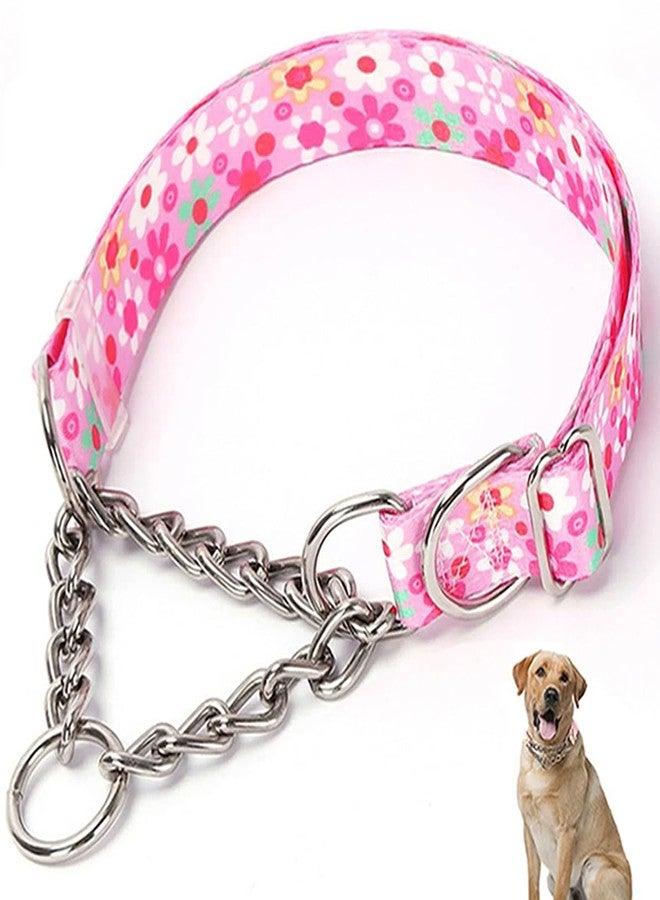cyhaen Martingale Dog Collar for Medium Dogs,Choker Collar for Dogs,Training Escape Proof Heavy Duty Dog No Pull Dog Collar for Medium Large Pet Boy Male Dogs, Pink Floral M - Image 1