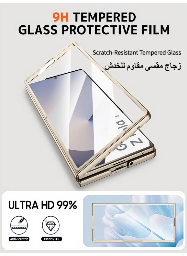 غلاف Samsung Galaxy Z Fold 7 [بحامل مدمج وحماية المفصلة وواقي شاشة زجاجي مقوى] - غلاف وقائي كامل للهاتف، أنيق ومصنوع من الجلود الرفيعة، باللون الأبيض - Image 2