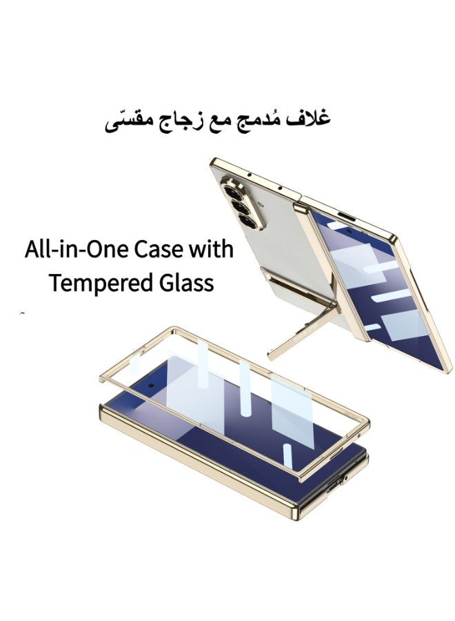 غلاف Samsung Galaxy Z Fold 7 [بحامل مدمج وحماية المفصلة وواقي شاشة زجاجي مقوى] - غلاف وقائي كامل للهاتف، أنيق ومصنوع من الجلود الرفيعة، باللون الأبيض - Image 4