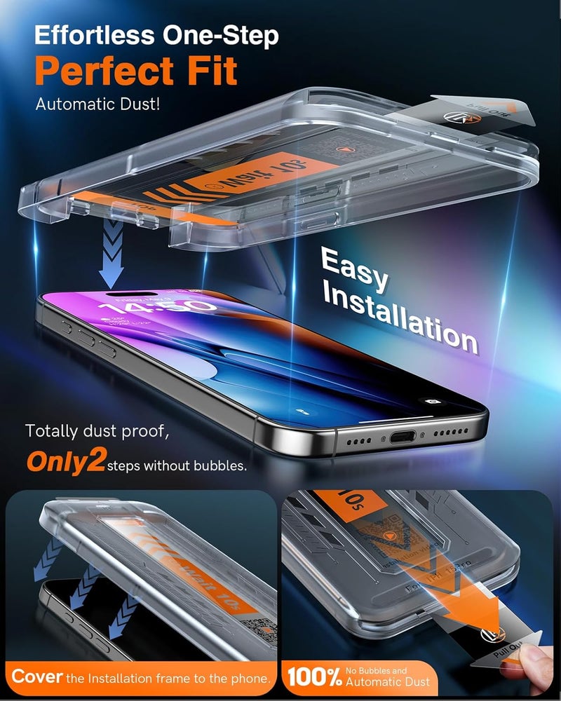 LK 3 Pack for iPhone 15 Pro Screen Protector [Auto-Dusting 0 Bubble] Military Grade Shatterproof, Full Coverage HD Ultra Tempered Glass Screen Protector for 15 Pro [One-Pull Install] Anti-Scratch - Image 2