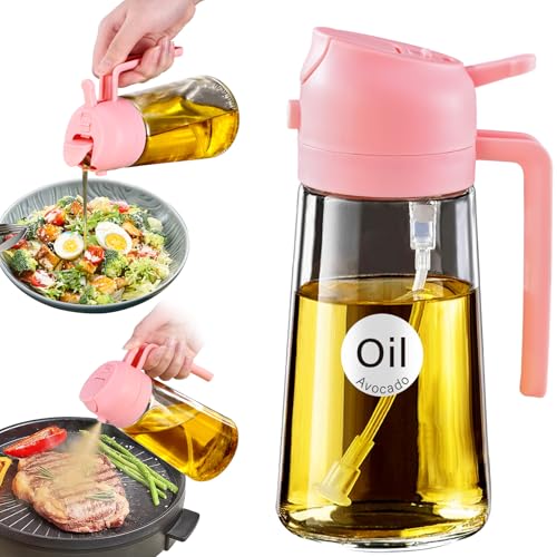 ‎YARRAMATE YARRAMATE 16oz470ml Oil Sprayer for Cooking with Stickers Foodgrade Premium 2 in 1 Olive Oil Dispenser Bottle for Kitchen Gadgets Air Fryer Salad Frying BBQ Pink - Image 1