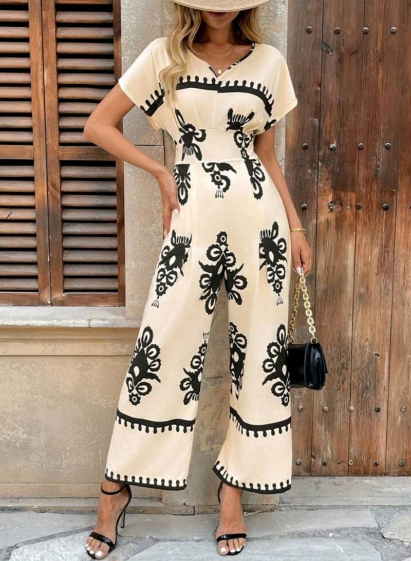 Shein SHEINWomen's Retro Vacation Style Floral Print Empire Waist Batwing Sleeve Jumpsuit - Image 5