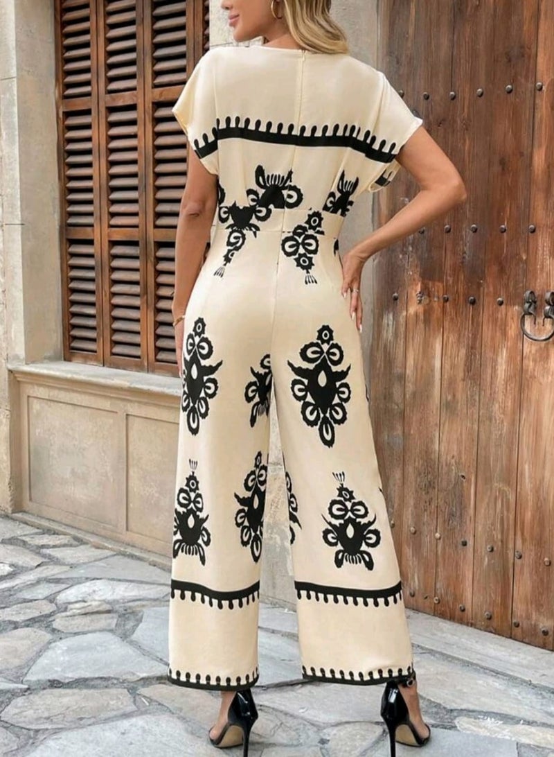 Shein SHEINWomen's Retro Vacation Style Floral Print Empire Waist Batwing Sleeve Jumpsuit - Image 3