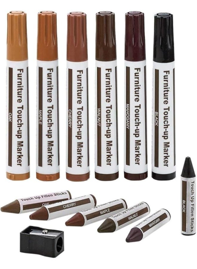 Furniture Repair Kit – 13-Piece Wood Markers & Wax Sticks Set with Sharpener | Touch-Up Kit for Scratches, Stains, Wood Floors, Tables, Desks, Chairs, Bedposts & DIY Wood Repairs - Image 1