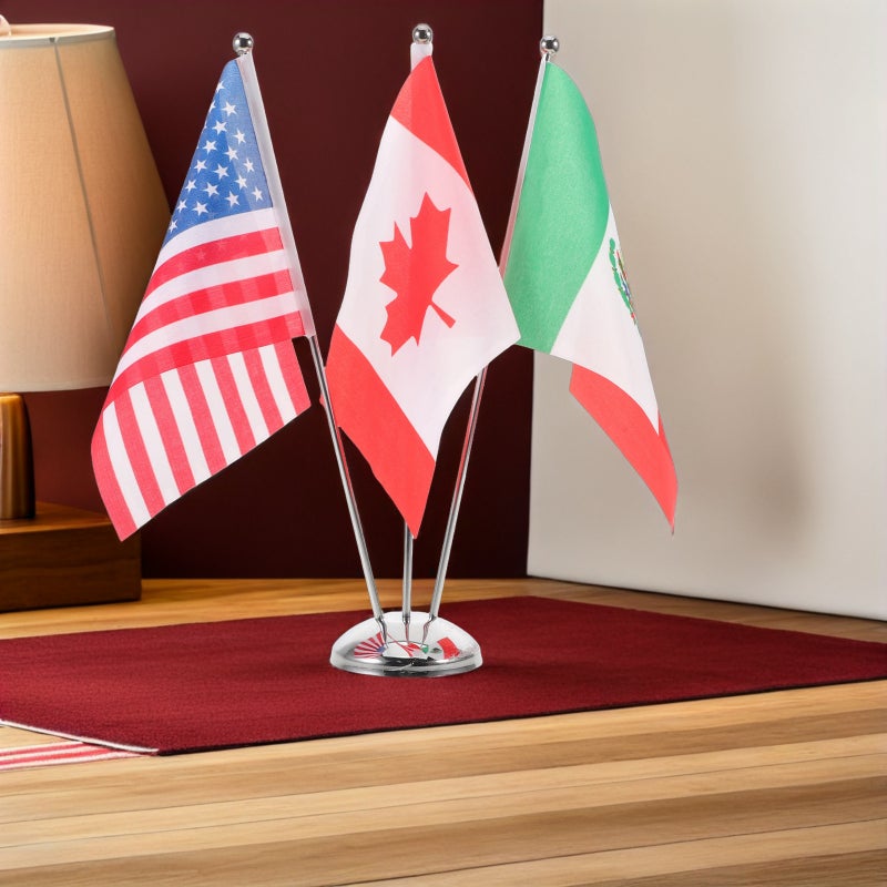 1 Set Miniature USA Canada Mexico Table Flags - Desktop Decoration Office Banner With Stainless Steel Pole Holder For Meetings International Events - Image 5