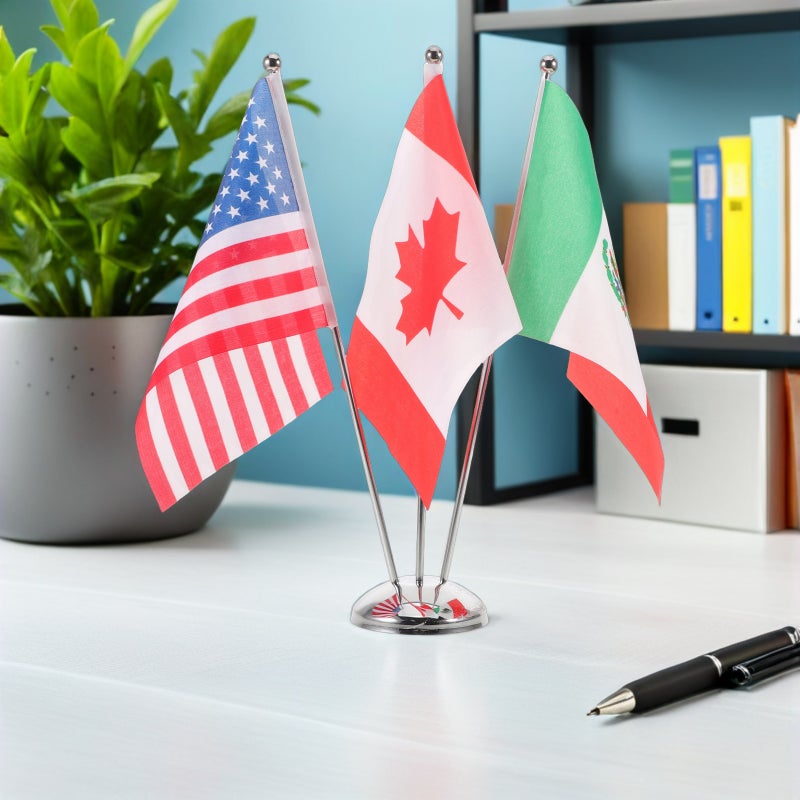 1 Set Miniature USA Canada Mexico Table Flags - Desktop Decoration Office Banner With Stainless Steel Pole Holder For Meetings International Events - Image 3