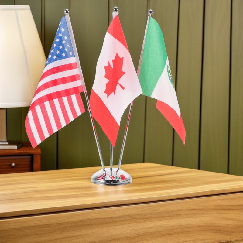 1 Set Miniature USA Canada Mexico Table Flags - Desktop Decoration Office Banner With Stainless Steel Pole Holder For Meetings International Events - Image 4