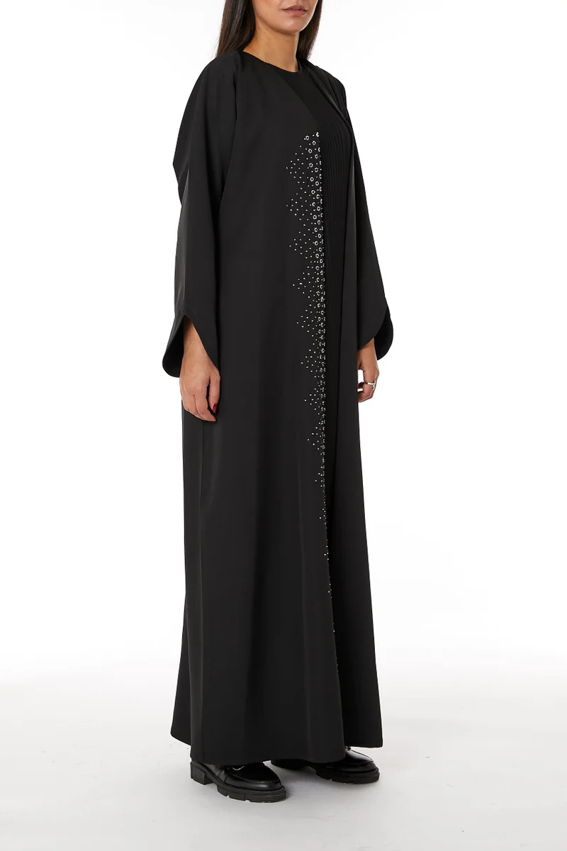 Moistreet Front Embroidered Nida Open Abaya