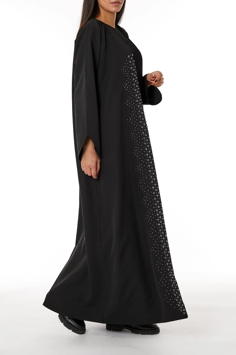 Moistreet  Front Embroidered Nida Open Abaya for Women | Best Price UAE