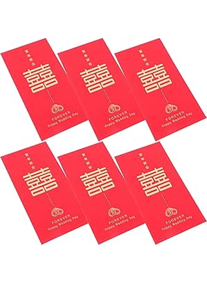 Traditional Chinese Red Envelopes 6pcs Auspicious Double Character Pattern Wedding Money Envelopes For Cash - Image 1