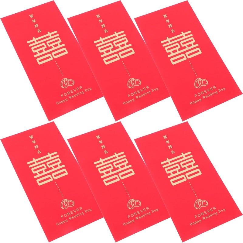 Traditional Chinese Red Envelopes 6pcs Auspicious Double Character Pattern Wedding Money Envelopes For Cash - Image 2