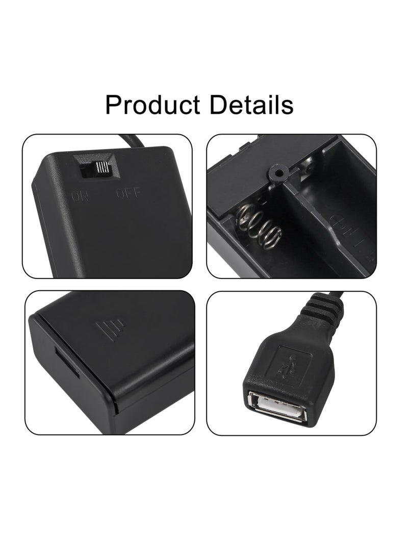 Excefore USB Female Socket, 4 Pcs 2 AA Battery Holder, with Leads, 4 AA Battery Holder with Wires - Image 3