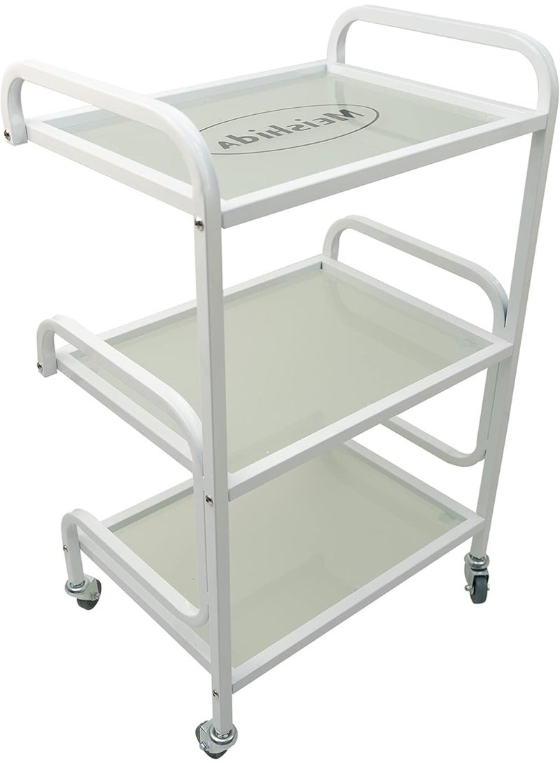 Meishida Glass Trolley Cart with 3 Layers of Glass Shelves for Salon & Spa, Beauty Facial Clinic Professional and Personal Use Equipment Furniture  - Image 1