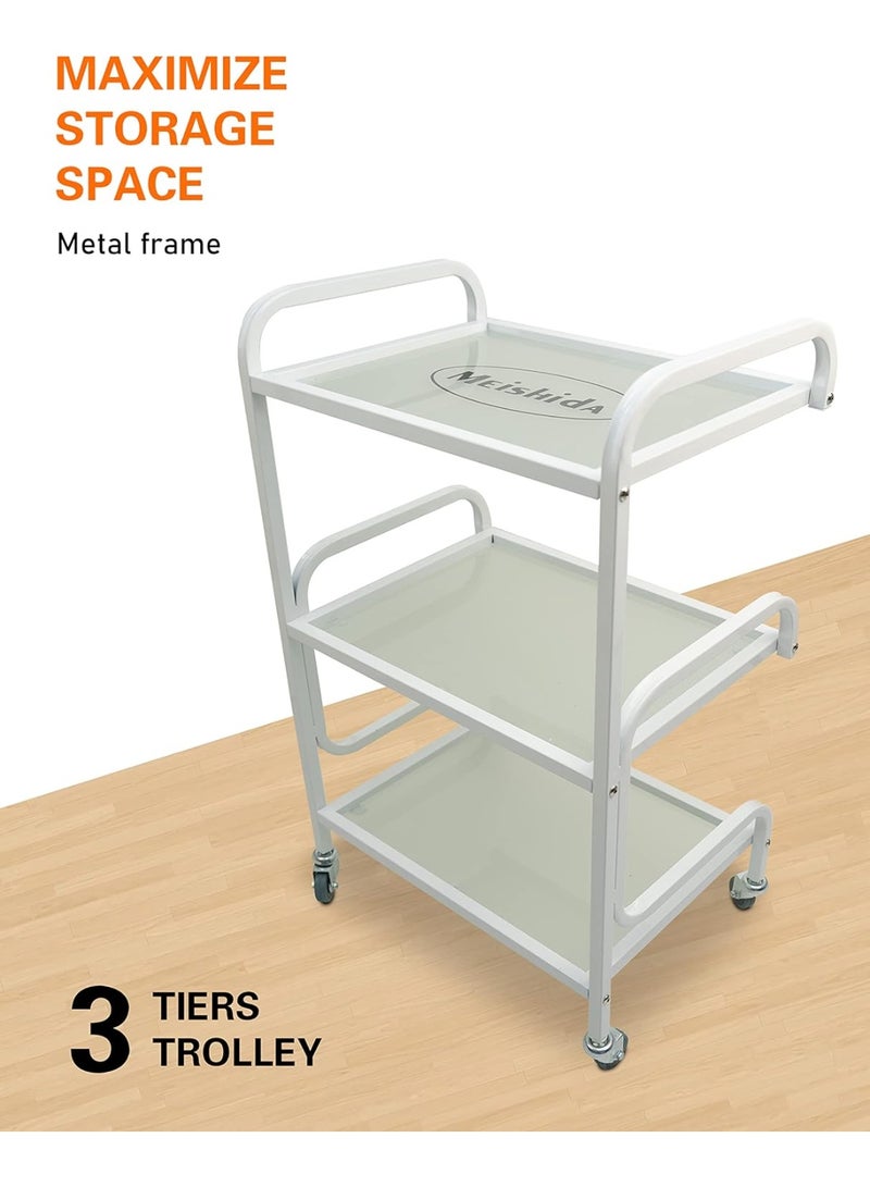 Meishida Glass Trolley Cart with 3 Layers of Glass Shelves for Salon & Spa, Beauty Facial Clinic Professional and Personal Use Equipment Furniture  - Image 2