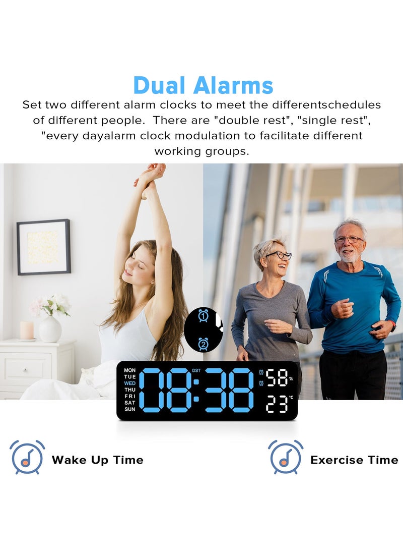 Yakiter Digital Clock, 9" LED Alarm Clock for Bedroom, Bedside Desk Table Clock, Digital Clock with Temperature/DST/Auto-Dimming/Humidity/Snooze - 12/24H, for Deep Sleepers Kids Elderly Home Office  - Image 2