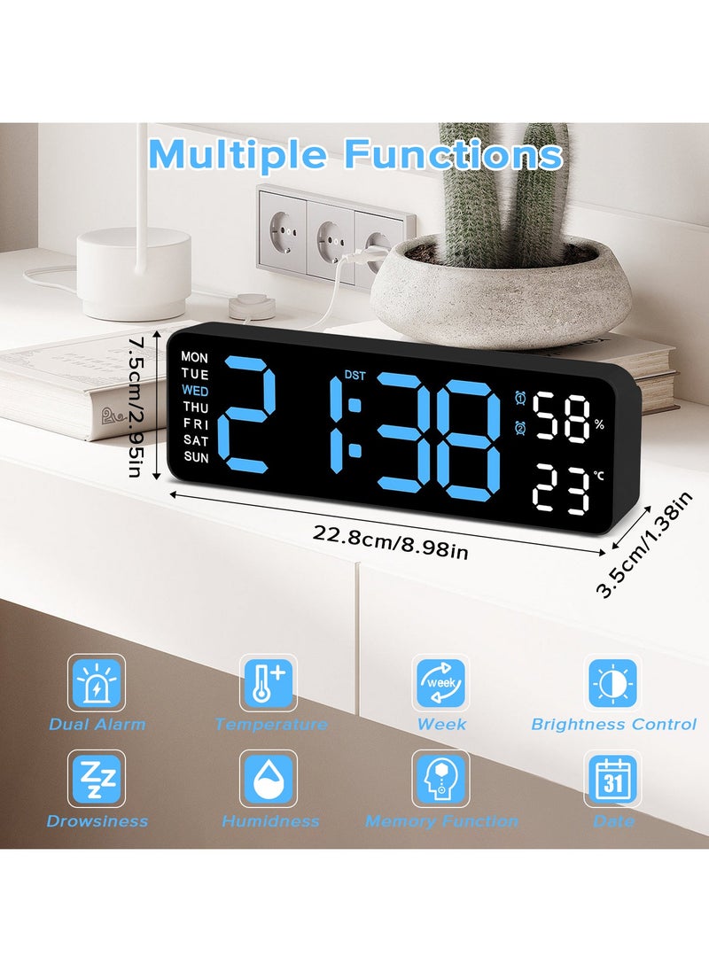 Yakiter Digital Clock, 9" LED Alarm Clock for Bedroom, Bedside Desk Table Clock, Digital Clock with Temperature/DST/Auto-Dimming/Humidity/Snooze - 12/24H, for Deep Sleepers Kids Elderly Home Office  - Image 3