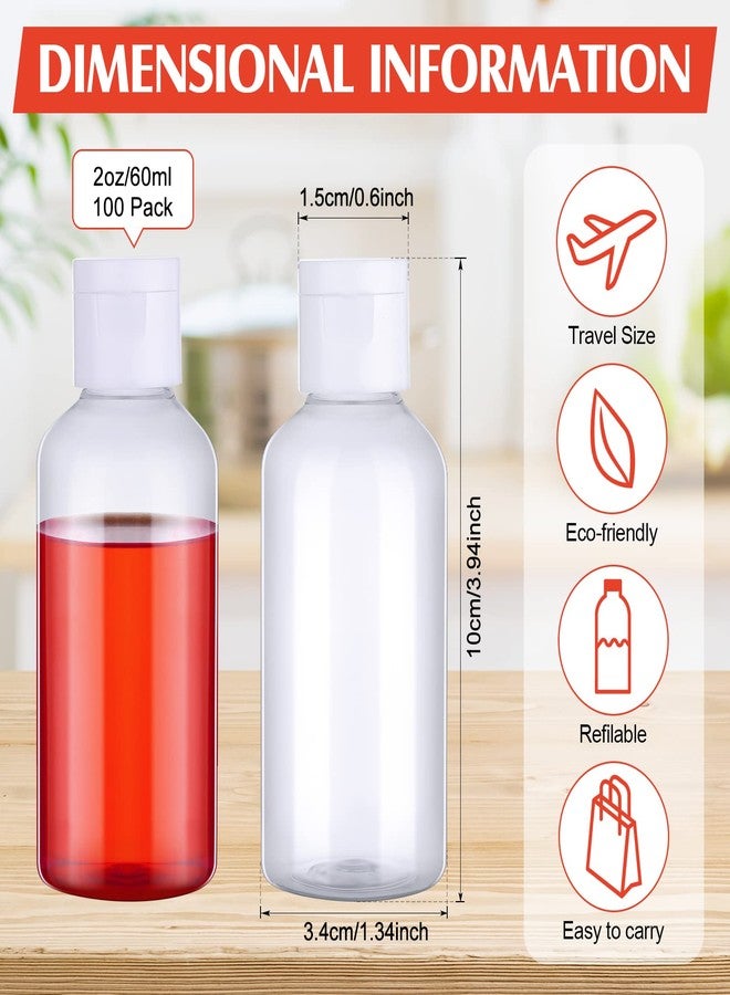 Eccliy 100 Pack 2 oz Travel Bottles Plastic Bottles with Lids Refillable Travel Size Cover Cap Plastic Liquid container for Toiletries Lotions Shampoo Creams Dispensing with 5 Funnels(Clear) - Image 2
