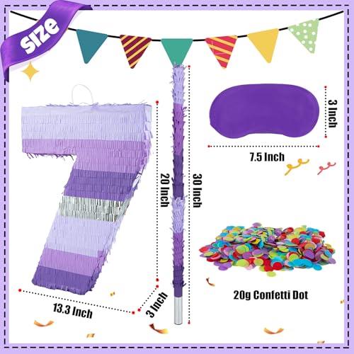PCFING 20 Inch Number 7 Piata Purple Silver with 30 Inch Piata Stick Blindfold Confetti for Boy Girl Kids Birthday Party Decorations Anniversary Celebration Fiesta - Image 5