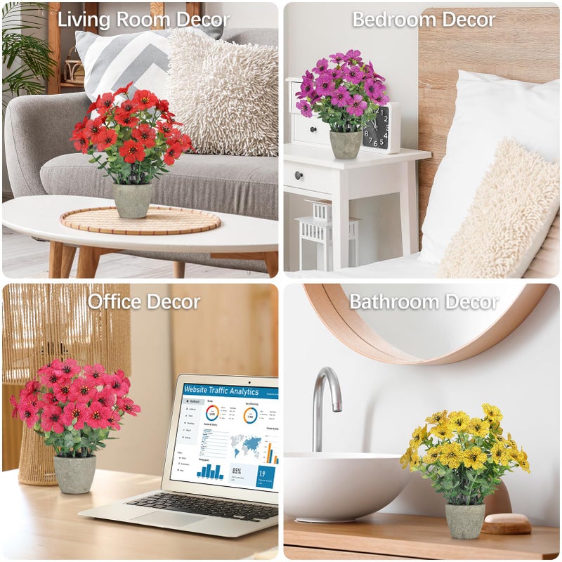 FAVOWREATH 4 Pack Small Fake Plants Potted Artificial Plants Artificial Flowers Potted Faux Flower Daisy with Eucalyptus Leaves for Home Decor Office Room Farmhouse Indoor Table Bathroom Decor ï¼ˆMixedï¼‰ - Image 5