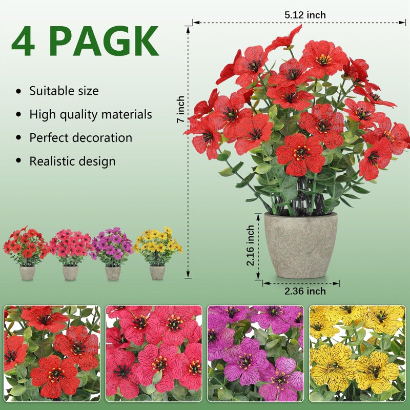 FAVOWREATH 4 Pack Small Fake Plants Potted Artificial Plants Artificial Flowers Potted Faux Flower Daisy with Eucalyptus Leaves for Home Decor Office Room Farmhouse Indoor Table Bathroom Decor ï¼ˆMixedï¼‰ - Image 3