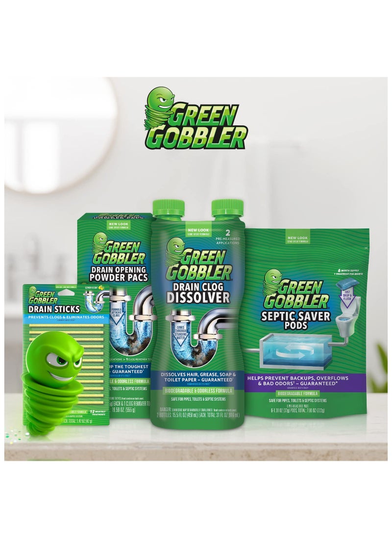 GREEN GOBBLER - Drain Cleaner & Deodorizer FRESH SCENT Sticks for Toilet Tanks, Sinks, Bathtub Drains, Washing Machine Drains and Garbage Disposals - 24 Pieces - Image 1