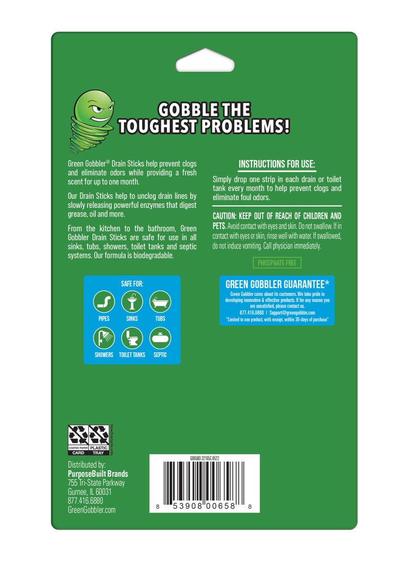 GREEN GOBBLER - Drain Cleaner & Deodorizer FRESH SCENT Sticks for Toilet Tanks, Sinks, Bathtub Drains, Washing Machine Drains and Garbage Disposals - 24 Pieces - Image 1