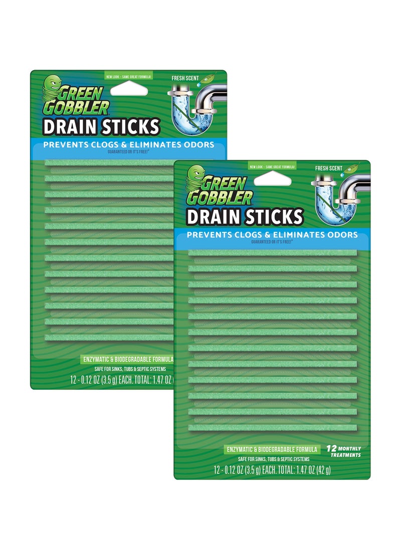 GREEN GOBBLER - Drain Cleaner & Deodorizer FRESH SCENT Sticks for Toilet Tanks, Sinks, Bathtub Drains, Washing Machine Drains and Garbage Disposals - 24 Pieces - Image 1
