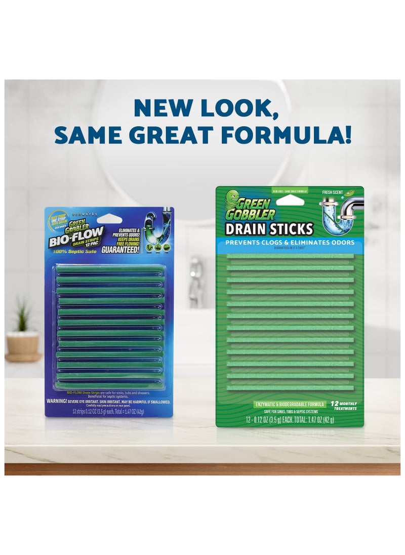 GREEN GOBBLER - Drain Cleaner & Deodorizer FRESH SCENT Sticks for Toilet Tanks, Sinks, Bathtub Drains, Washing Machine Drains and Garbage Disposals - 24 Pieces - Image 1