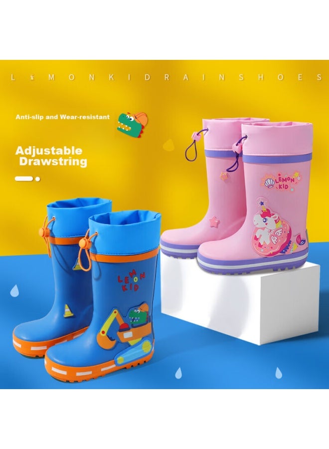 Lemonkid Children's Rain Boots, Boys And Girls Water Shoes, Baby Water Boots, Non-slip Rubber Shoes, Kids Rain Boots, Pink And Purple Unicorn, Size 32 - Image 2