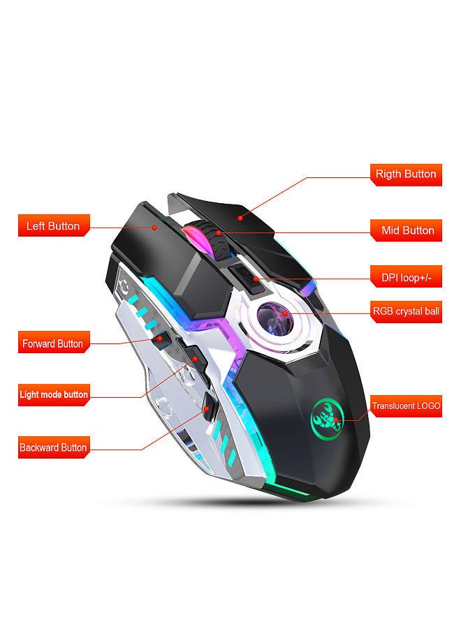 Generic - T30 Wireless Mouse 2.4G USB Receiver with 5 Backlit RGB Mode Mechanical Gaming Mouse for PC Computer Notebook Rechargeable Battery 2400DPI Adjustable Level - Image 1