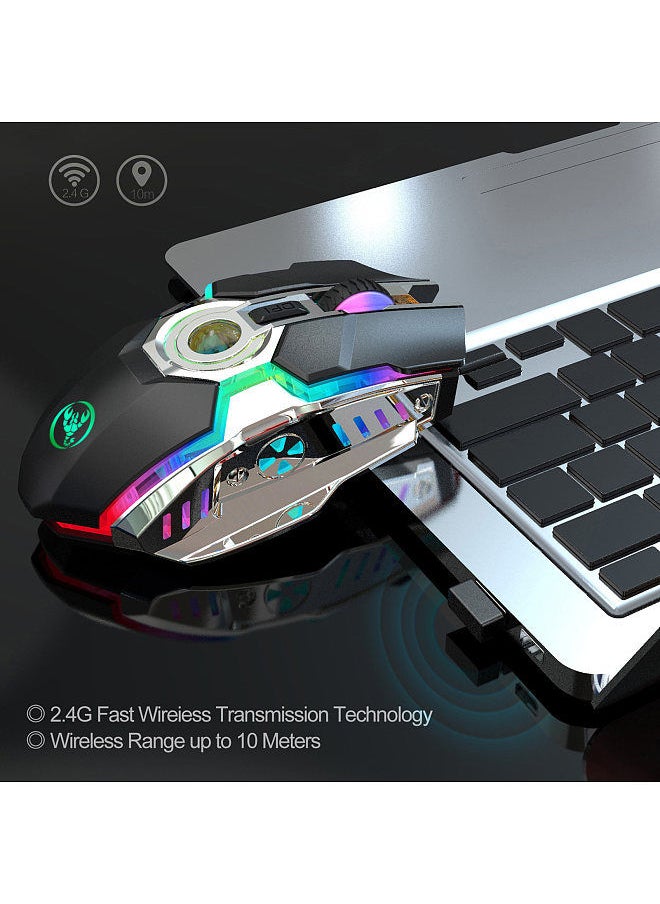 Generic - T30 Wireless Mouse 2.4G USB Receiver with 5 Backlit RGB Mode Mechanical Gaming Mouse for PC Computer Notebook Rechargeable Battery 2400DPI Adjustable Level - Image 1
