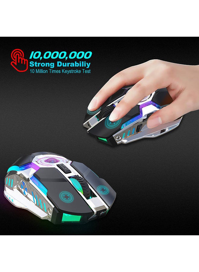 Generic - T30 Wireless Mouse 2.4G USB Receiver with 5 Backlit RGB Mode Mechanical Gaming Mouse for PC Computer Notebook Rechargeable Battery 2400DPI Adjustable Level - Image 1