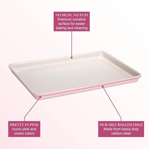 Paris Hilton Nonstick Carbon Steel Bakeware Collection, 15-Inch x 10-Inch Cookie Baking Sheet, Dishwasher Safe, Made without PFOA and PFAS, Pink Cream Two-Tone - Image 5