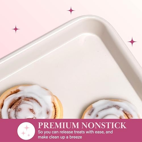 Paris Hilton Nonstick Carbon Steel Bakeware Collection, 15-Inch x 10-Inch Cookie Baking Sheet, Dishwasher Safe, Made without PFOA and PFAS, Pink Cream Two-Tone - Image 4