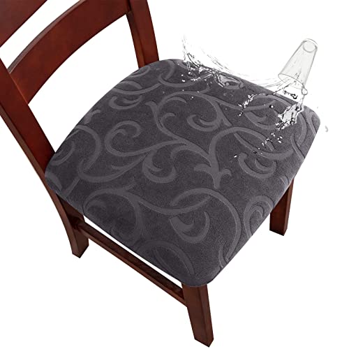 Genina Chair Seat Covers Waterproof Dining Room Chair Covers 4 Pack Stretch Seat Covers for Dinning Room Chair Protector Slipcover for Kitchen, Hotel (4, Flower Pattern-Dark Gray) - Image 1
