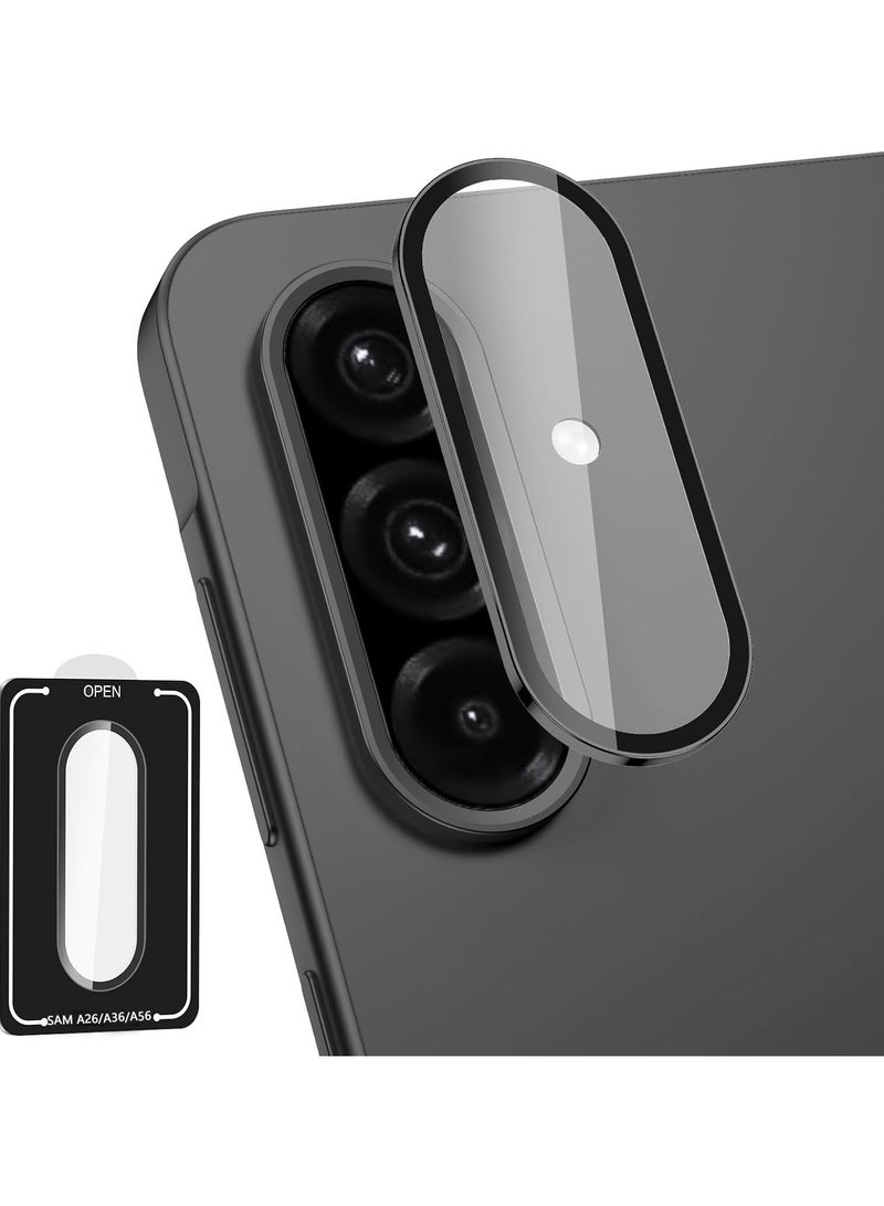 QIRG حامي عدسة الكاميرا لهواتف سامسونج جالاكسي A26/A36/A56، غطاء عدسة زجاجي مقسى بحلقة معدنية فردية، [امتصاص قوي] مقاوم للخدوش غطاء عدسة شفاف فائق النحافة HD، مجموعة واحدة - أسود - Image 1