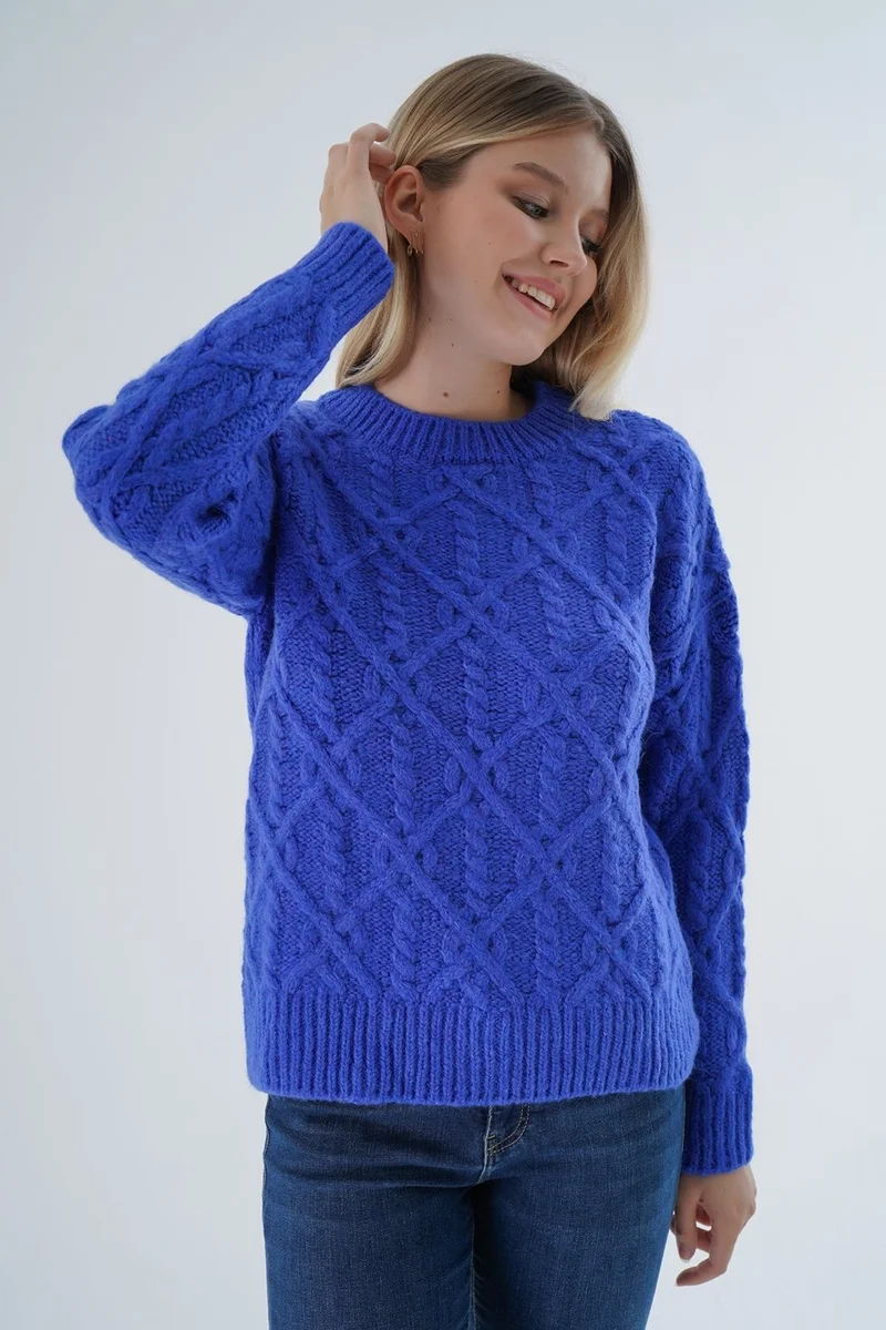 Trist Star Women's Saxe Crew Neck Walk Hair Knitted Wool Blend Special Yarn Knitwear Knitted Sweater TRIST-6164