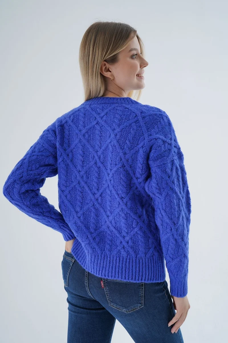 Trist Star Women's Saxe Crew Neck Walk Hair Knitted Wool Blend Special Yarn Knitwear Knitted Sweater TRIST-6164