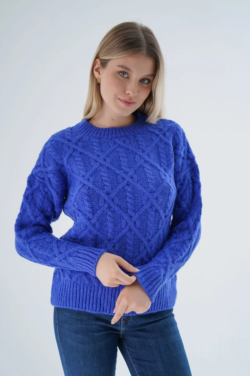 Trist Star Women's Saxe Crew Neck Walk Hair Knitted Wool Blend Special Yarn Knitwear Knitted Sweater TRIST-6164