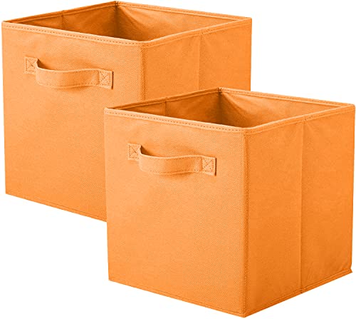 PowerKing Collapsible Storage Cubes with Handles, Fabric Foldable Bins for Closet Shelves, Durable Organization Storage Bins, 10.5'' x 11'' x 10.5'', 2 Pack, Orange - Image 1