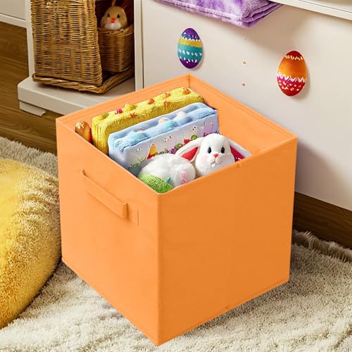 PowerKing Collapsible Storage Cubes with Handles, Fabric Foldable Bins for Closet Shelves, Durable Organization Storage Bins, 10.5'' x 11'' x 10.5'', 2 Pack, Orange - Image 2