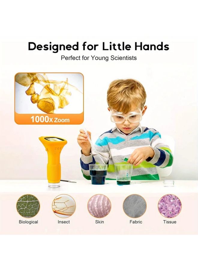 Orange Kids Microscope Pocket Handheld Magnifying Glass Science Toy Gift For Boys Girls - Image 3