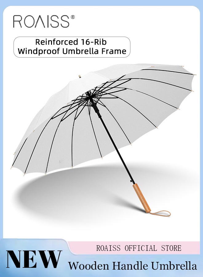 roaiss Unisex Multifunctional Long Handle Umbrella with Reinforced Fiberglass Ribs for Effective Wind Rain and Sun Protection Integrated Wooden Handle Grip 16 Rib Design - Image 1