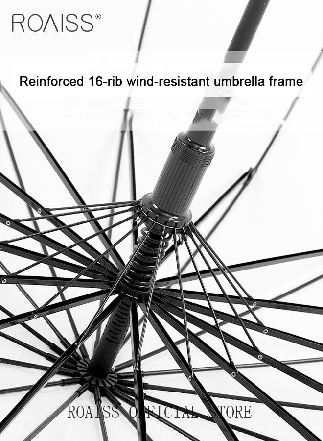 roaiss Unisex Multifunctional Long Handle Umbrella with Reinforced Fiberglass Ribs for Effective Wind Rain and Sun Protection Integrated Wooden Handle Grip 16 Rib Design - Image 4