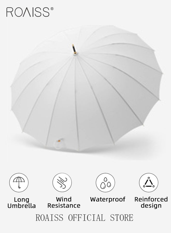 roaiss Unisex Multifunctional Long Handle Umbrella with Reinforced Fiberglass Ribs for Effective Wind Rain and Sun Protection Integrated Wooden Handle Grip 16 Rib Design - Image 5