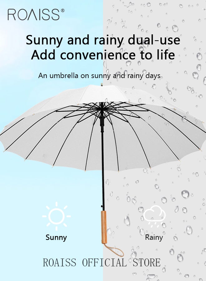 roaiss Unisex Multifunctional Long Handle Umbrella with Reinforced Fiberglass Ribs for Effective Wind Rain and Sun Protection Integrated Wooden Handle Grip 16 Rib Design - Image 2