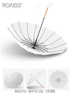 roaiss Unisex Multifunctional Long Handle Umbrella with Reinforced Fiberglass Ribs for Effective Wind Rain and Sun Protection Integrated Wooden Handle Grip 16 Rib Design  - Image 3