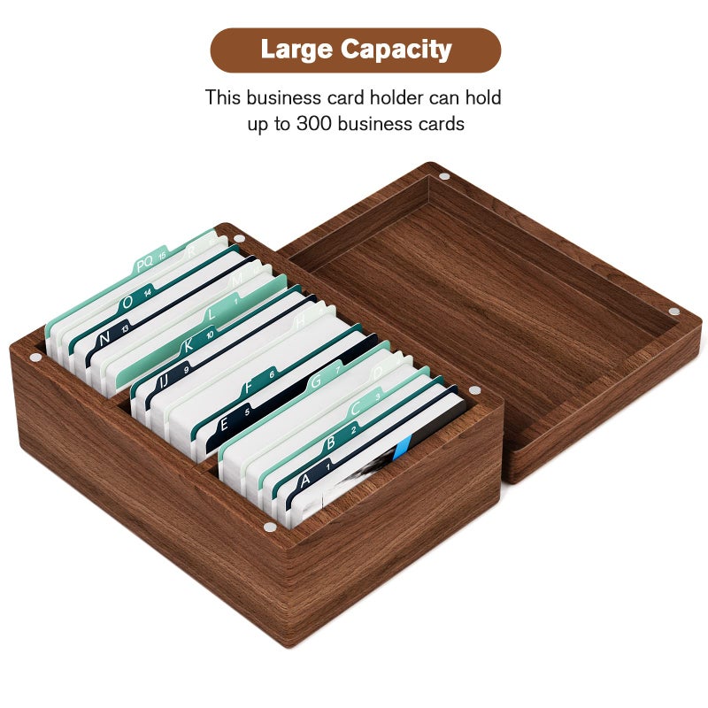 MaxGear Business Card Holder 2.2 X 3.5 Inch Index Card Organizer, Wooden Desktop Business Card Organizer, 3 Divider Boards for 300 Index Cards, A-Z Tab Cards Note Recipe Cards (6.4 x 4.5 x 3 inch) - Image 3