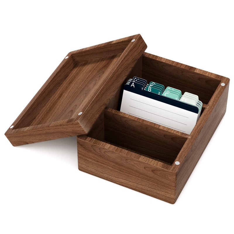 MaxGear Business Card Holder 2.2 X 3.5 Inch Index Card Organizer, Wooden Desktop Business Card Organizer, 3 Divider Boards for 300 Index Cards, A-Z Tab Cards Note Recipe Cards (6.4 x 4.5 x 3 inch) - Image 1